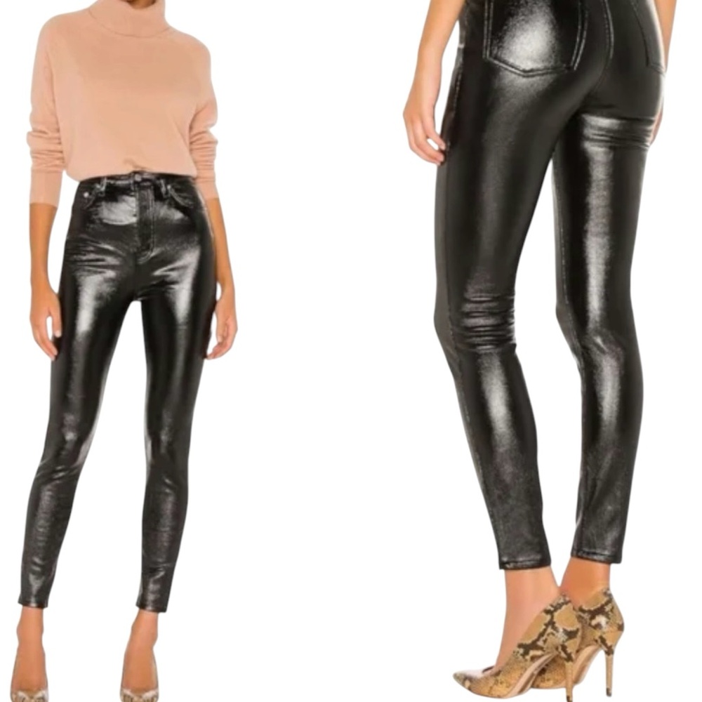 Size 25 Free People We The Free Phoenix Coated Black Faux Leather Pants EUC